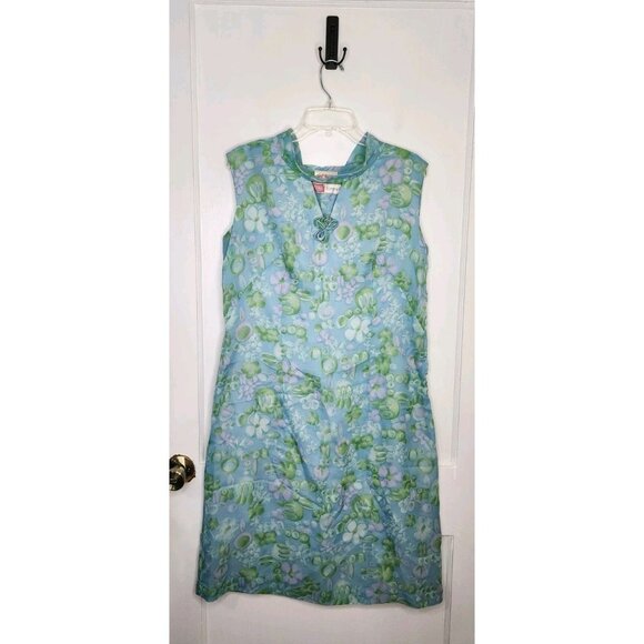 Vintage Grill Modisch Trevira Blue Floral Side Zip Dress Size 44 / Large - Picture 1 of 5